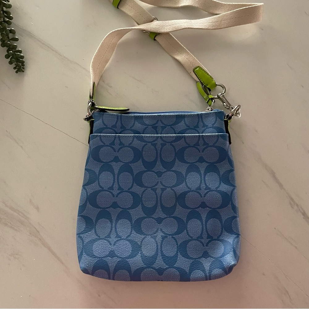NWT Coach Signature Embossed PVC Shoulder Crossbody Bag Blue Green - Picture 13 of 14